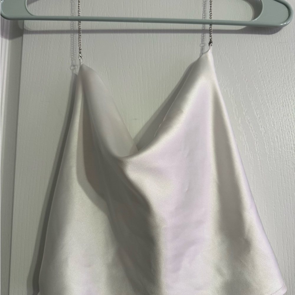 Elegant White Satin Cowl Neck Top